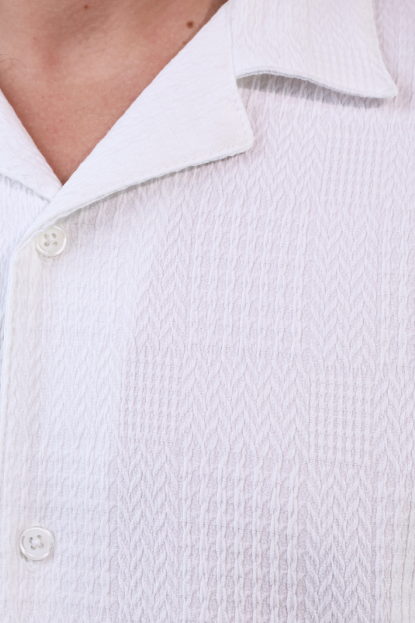Camisa Blanca Texturizada Manga Corta Estilo Casual de Algodón para Caballero
